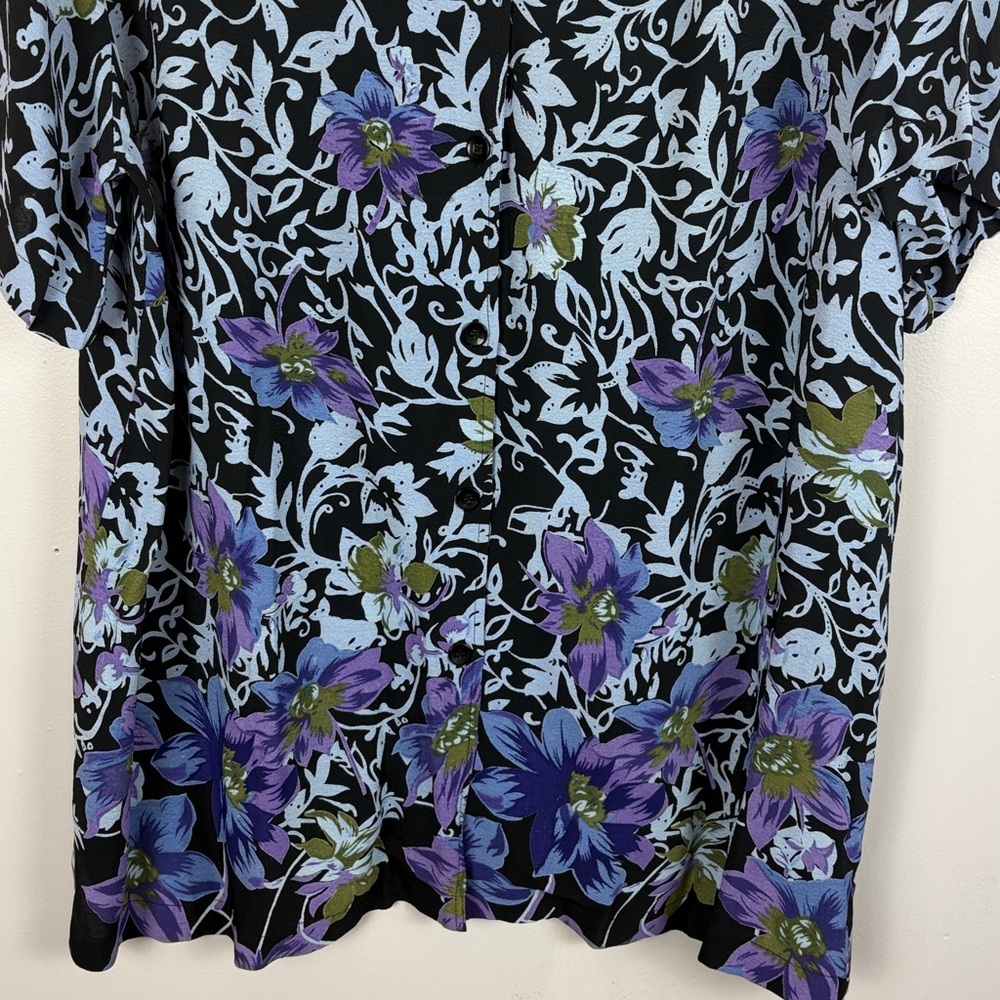 JM Collection Floral Button Front Blouse Black Purple Plus Size 20W Short Sleeve - Picture 4 of 13